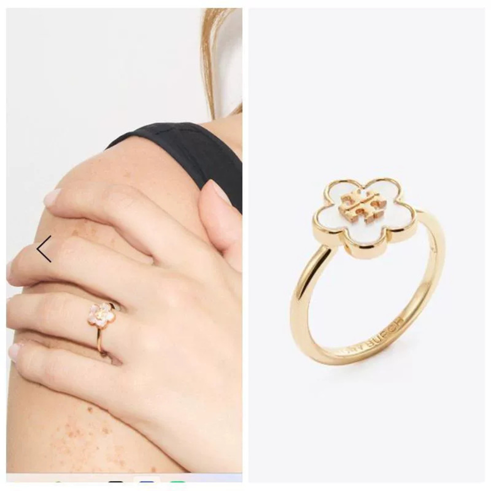 Tory Burch Forget Me Not Collection Gold Shell Flower Ring